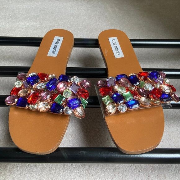 STEVE MADDEN Women Brionna Crystal Embellished Slide Sandals - NEW NWOB - Picture 2 of 8